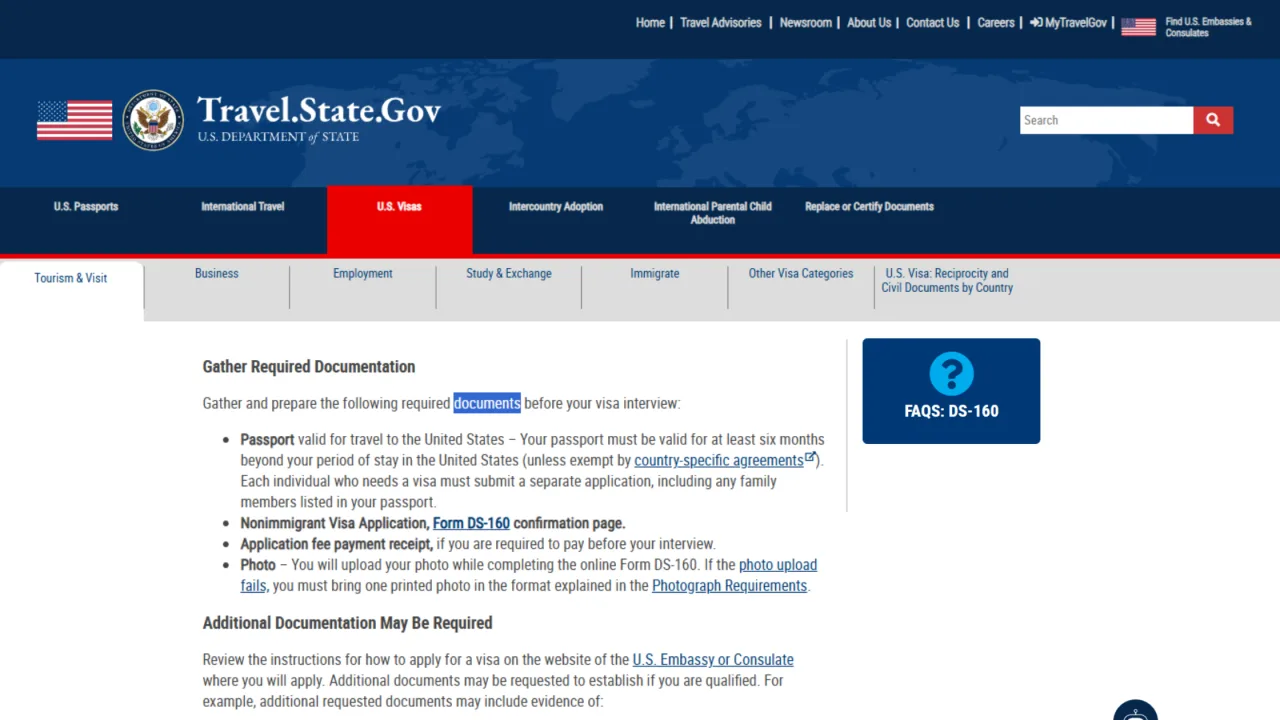 What are the documents required to apply for a USA visa