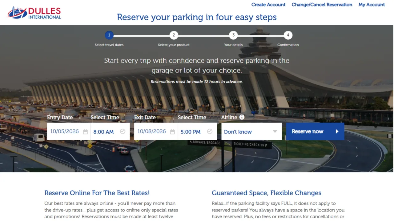 How to reserve parking at Dulles Airport