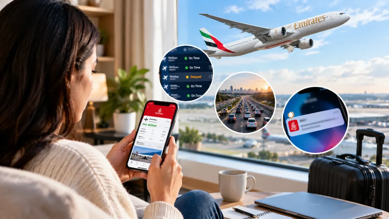 How do I check live Emirates flight status before leaving home