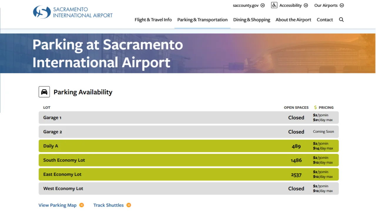 What are different parking options at Sacramento airport