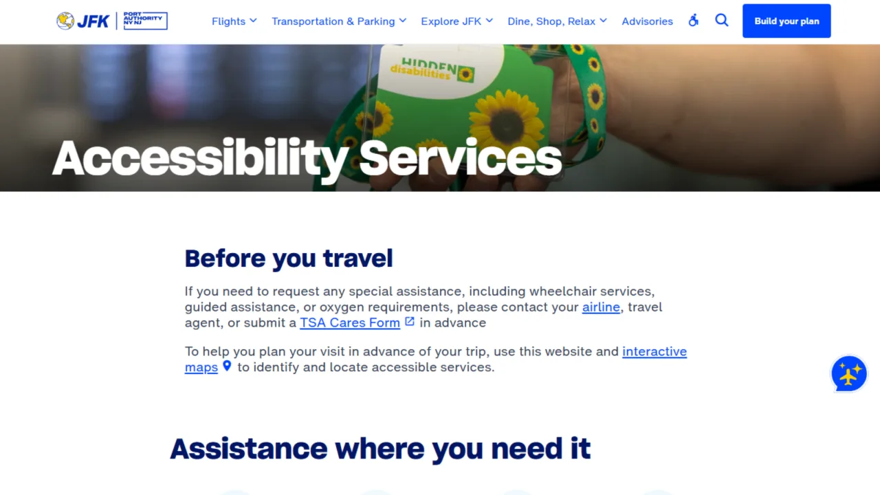 Where to get the accessibility assistance at the JFK airport